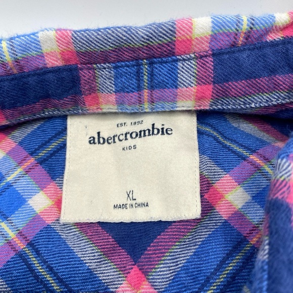 Abercrombie Kids Flannel Button Up Fall Shirt Girls XL Extra Large Pink Blue - Picture 4 of 7